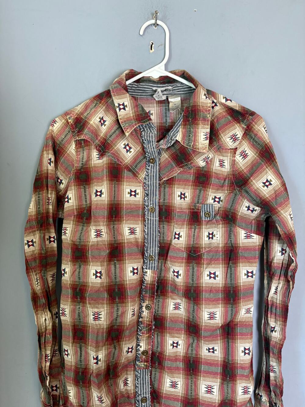 BKE Brown Beige Plaid Western Pearl Snap Shirt Mens Size M Read
